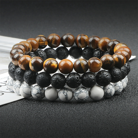 Hot 8mm Beaded Bracelets Natural Tiger Eye Lava Stone Healing Distance Bracelet for Men Women Friend Gifts Charm Strand Jewelry ► Photo 1/6