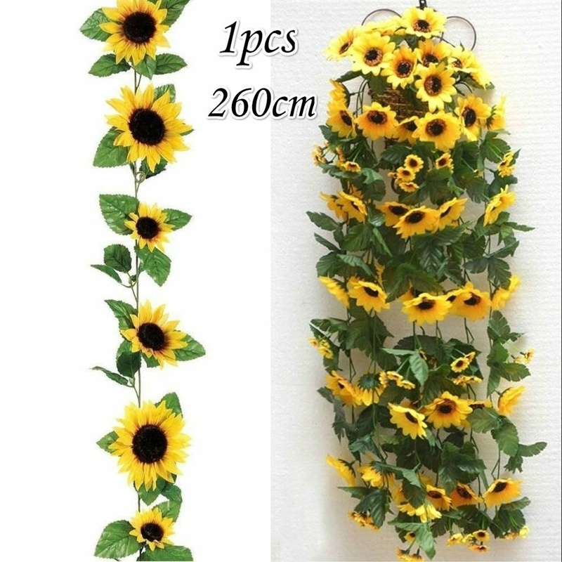 260cm Artificial Silk Sunflower Leaves Flowers Ivy Vine Garland Party Home Decor