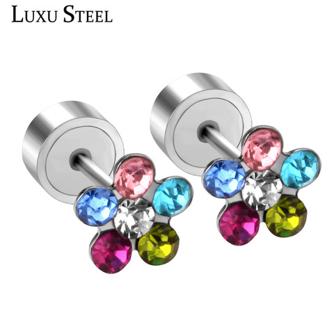 LUXUSTEEL Cubic Zironia Flower Stud Earrings Women/Girl/Baby Stainless Steel Plus Crystal Brinco Fashion Jewelry Pendientes ► Photo 1/5
