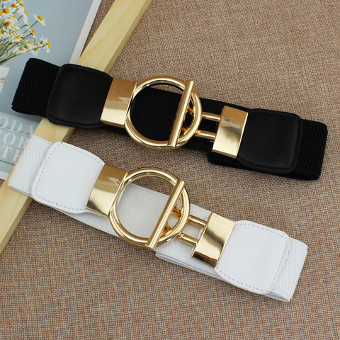 Fashion Round Metal Buckle Wide Women's Belt Black Ladies Belt