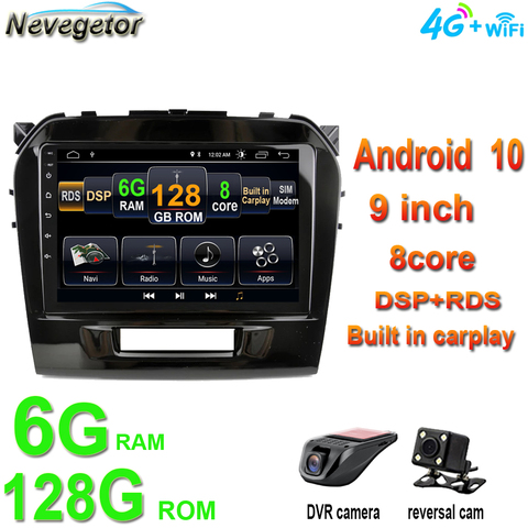 Android 10 6G+128G 9'' IPS Car Radio For Suzuki Vitara 2015 2016 2017 2022 Multimedia Video Audio Gps Navigation DVD ► Photo 1/6