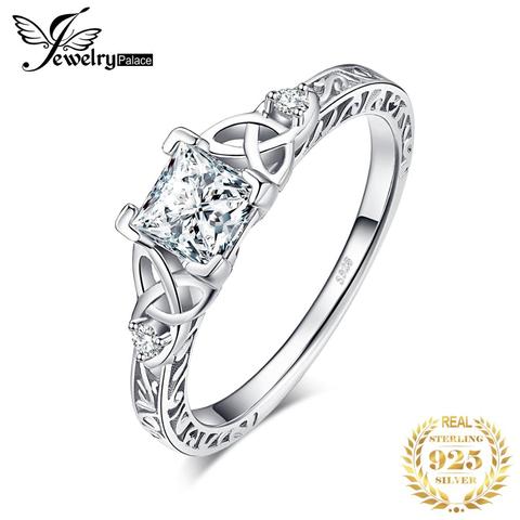 JPalace Celtic Knot Princess CZ Engagement Ring 925 Sterling Silver Rings for Women Anniversary Wedding Rings Silver 925 Jewelry ► Photo 1/6