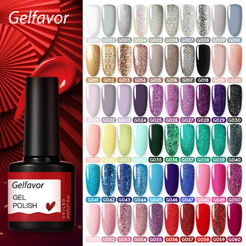 Gelfavor 8ml Gel Nail Polish Glitter For Manicure set nail art Semi platium UV LED Lamp Nail varnishes Base top coat Gel lacquer ► Photo 1/6