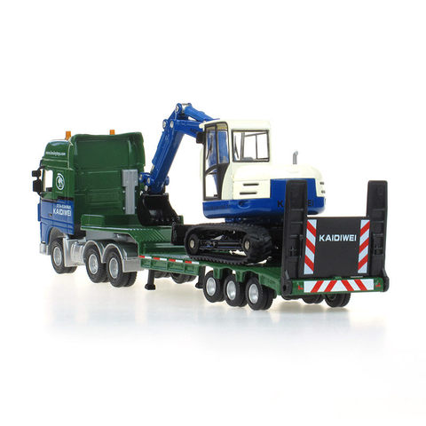 Alloy Diecast Flatbed Trailer+Excavator 1:50 Low Platform Truck Low Loader Tractor Diecast Model Vehicle Hobby Toy For Kid Gift ► Photo 1/6