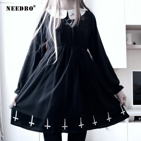 Dress Women Autumn Lolita Gothic Harajuku Vestidos Sexy Dress Halloween Sister Style Cross Cosplay Star Tulle Dresses Streetwear ► Photo 1/6