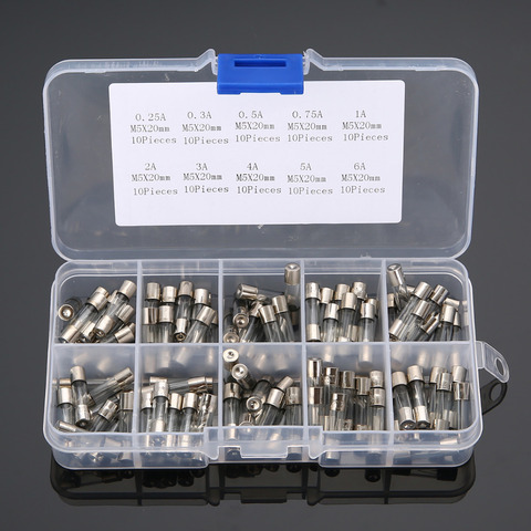 100pcs/box Glass Tube Fuses Set 5x20mm Assorted Quick Blow Glass Tube Fuse Set 0.25 0.3 0.5 0.75 1 2 3 4 5 6A 0.25A-6A 5*20mm ► Photo 1/6