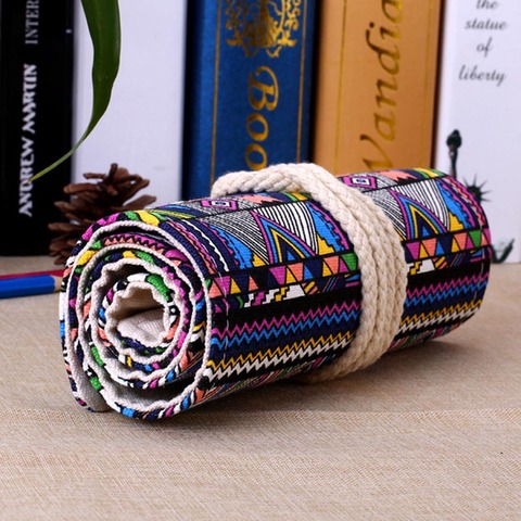 New 36/48/72 /12 Holes Canvas Wrap Roll Up Pencil Bag Pen Case Holder Storage Pouch Writing Supplies Boy Girl art Pencil Box ► Photo 1/6