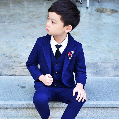 3 PCS Boys Wedding Clothes Blazer Vest Pants Children's Formal Suits Dress Kids Party Clohing Sets Blue Teenage Boy Costumes ► Photo 1/6