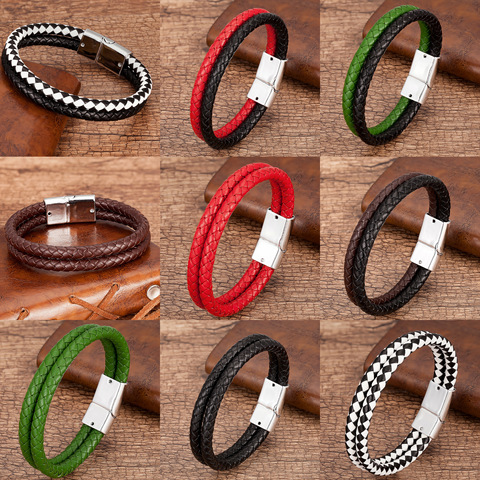 9 Style High Quality Men Bracelet Multilayer Genuine Leather Bracelets Charm White Black Metal Magnetic Clasp Male Jewelry Gifts ► Photo 1/6