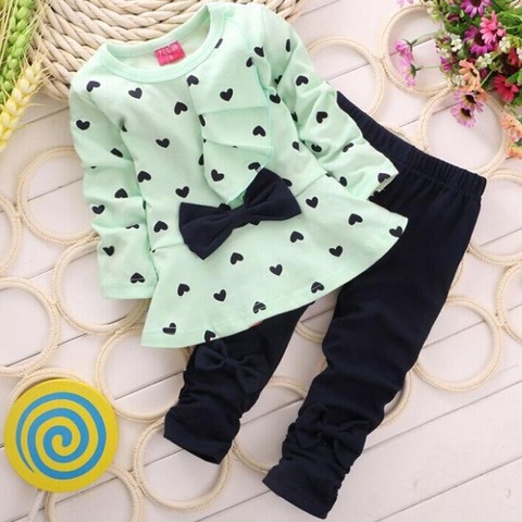 New Spring Autumn Girls Clothes Set Children Long Sleeve O-Neck Tops Pants 2pcs Kids Fashion Casual Bow For Baby Letter Outfit ► Photo 1/6
