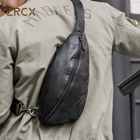 ZRCX Genuine Leather Men's Chest Bag Messenger Bag Shoulder Bag Casual First Layer Cowhide Waist Bag Trendy Men's Bag ► Photo 1/6