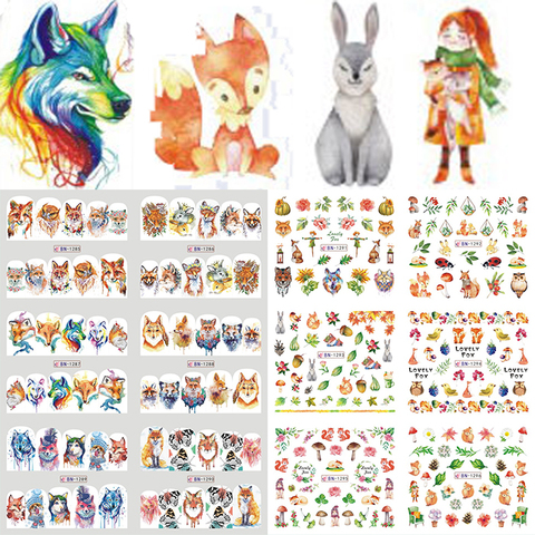 12 Designs Colorful Lovely Fox Designs Plastic Nail Sticker Water Decal Foil Nail Art Decoration Slider Manicure SABN1285-1296 ► Photo 1/6