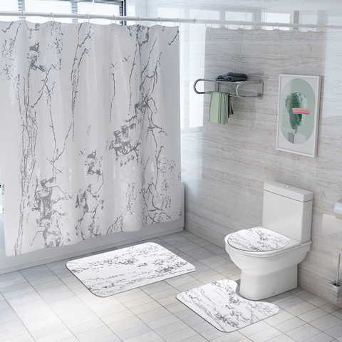 4 Style Marble Pattern Creative Shower Curtain Waterproof Bathroom Curtains Three Mats  Set For Washroom Close Stool Mat ► Photo 1/6