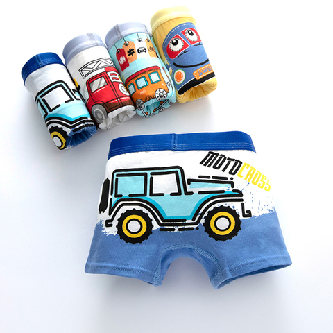 Children's Underwear for Kids Boy Cute Panties Cartoon Print Underpants Train Boxers Toddler Car Print Comfortable Shorts 4pcs ► Photo 1/6