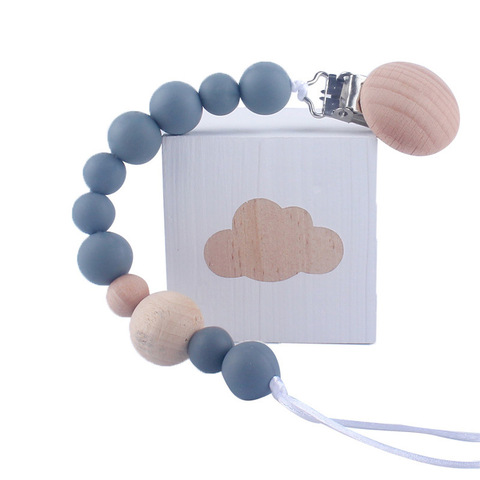 Baby Wood Beaded Pacifier Clip Silicone Chain Nipple Holder Infant Soother Teether ► Photo 1/6