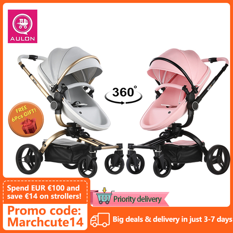 Fast & Free Shipping Aulon PU Leather Baby Stroller 3 in 1 2in1 Carriage New Pram on 2022 suit for New Born to age 3 ► Photo 1/6