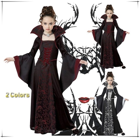 Halloween Costume for Kids Girls Flared Sleeves Royal Vampire Costume Girl Medieval Long Sleeve Dress Costume for Party Cosplay ► Photo 1/6