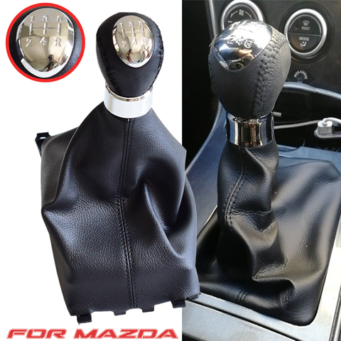 Black Leather Car Gear Shift Knob With Dust-Proof Cover For Mazda 6 2002 2003 2004-2007 5 6 Speed Manual Stick Lever Knob ► Photo 1/6