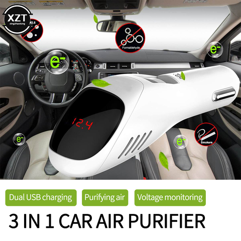 Car Air Purifier 12V 24V Negative Ions Air Cleaner Ionizer Air Freshener Auto Mist Dual USB Fast Car Charger HD Digital Displa ► Photo 1/6