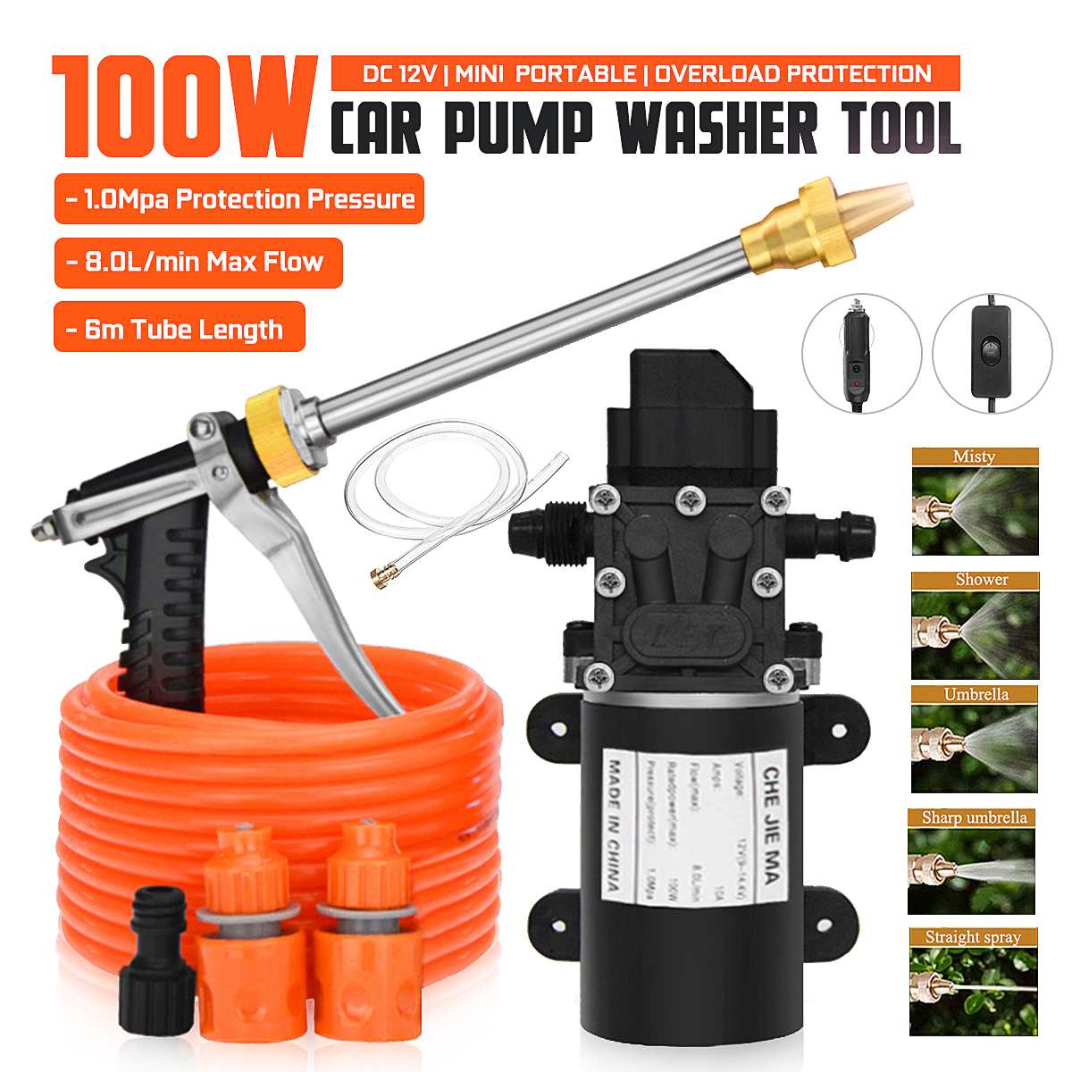100W Household Car Wash Pump Portable High Pressure Electric Car Wash Washer 200PSI 12V Car Washer Washing Machine ► Photo 1/6