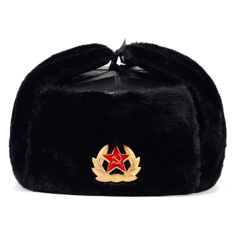Soviet Army Military Badge Russia  Bomber Hats Pilot Trapper trooper Hat Winter Faux Rabbit Fur Earflap Men Snow Caps ► Photo 1/6