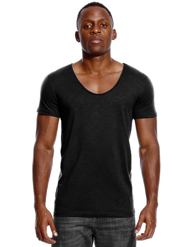 Scoop Neck T Shirt for Men Low Cut Deep V Neck Wide Vee Tee Male Tshirt Invisible Undershirt Slim Fit Short Sleeve ► Photo 1/6