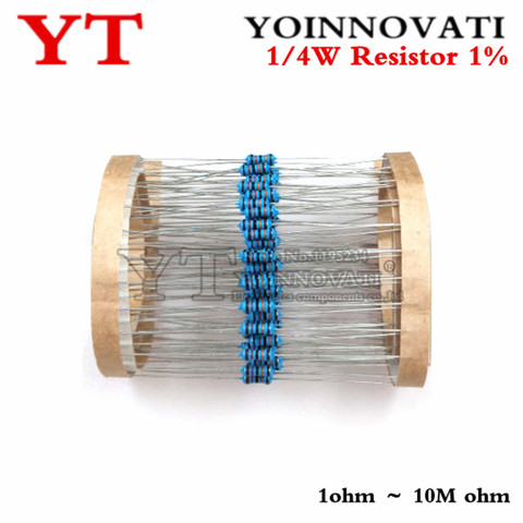 100pcs 1/4W 1R~22M 1% Metal film resistor 100R 220R 1K 1.5K 2.2K  4.7K 10K 22K 47K 100K 100 220 1K5 2K2  4K7 ohm resistance ► Photo 1/2