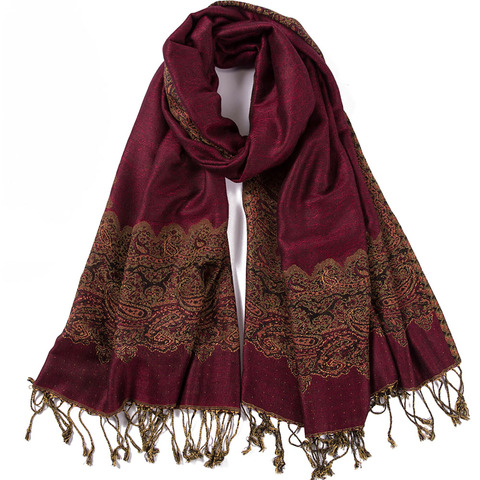 Paisley Pashmina Silk Cotton Blended Luxury Scarf Shawl Cap Stole Jacquard Head Scarves Tassel Long Large Thin Fashion Classic ► Photo 1/6