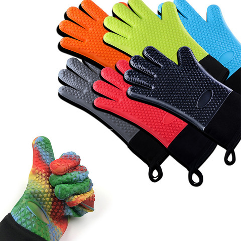 Long Thick Silicone Oven Gloves Heat Insulated Finger Gloves Non-Slip Microwave Oven Mitts Gripper Pot Holder Bbq Baking Tool ► Photo 1/1