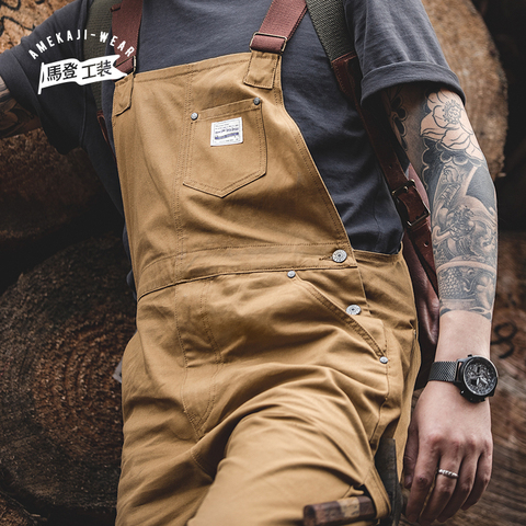 Maden Vintage Jeans Overalls Mens Jumpsuit Cargo Work Pants Baggy Bib Contrast Stitch Denim Overalls Stitch Trousers ► Photo 1/6