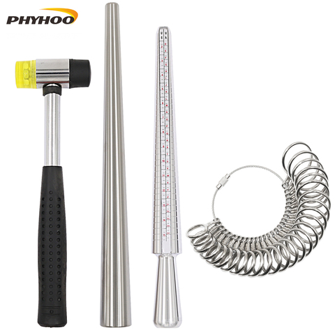 4PCS Ring Mandrel Sizer Tool with Metal Mandrel Finger Sizing Measuring Stick and Ring Sizer Guage and Rubber Jewelers Hammer ► Photo 1/6