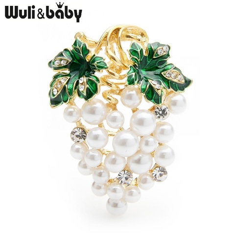 Wuli&baby Enamel Full White Pearl Grape Brooches Women Alloy Weddings Banquet Brooch Pins Gifts ► Photo 1/4