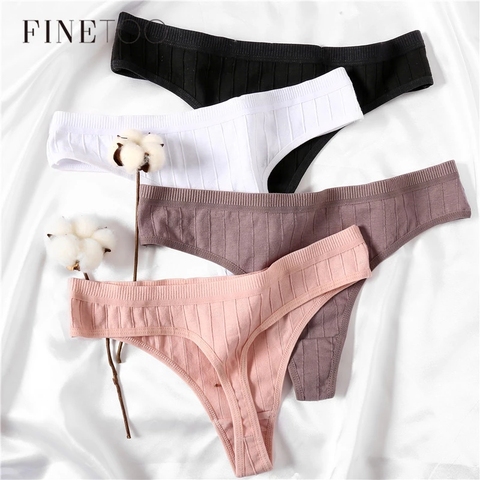 FINETOO Women's Underpants Sexy Lingerie Cotton G-String 3Pcs Panties Comfortable Thong Low-Rise Underwear Women String Intimate ► Photo 1/6