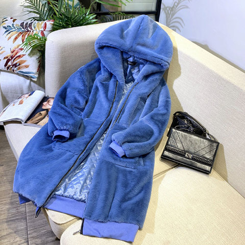 -25 degrees Fluffy Faux Fur Coat Women Blue Black furry Long plush Hooded Fake Fur Jacket Plus Size Winter Coat women Outerwear ► Photo 1/6