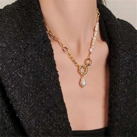 Yangliujia The Baroque Natural Pearl Necklace Bohemian Fashion Temperament Simple  Chain Clavicle Women Jewelry Gift Accessories ► Photo 1/6