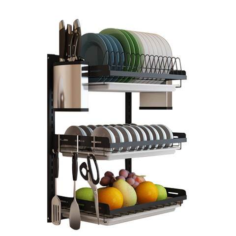 Stainless Steel Folding Hanging Dish Rack Draining Bowl Plates Organizer  Kitchen Shelf 