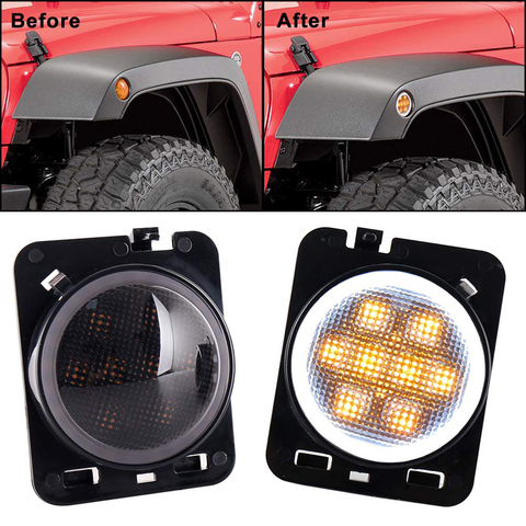 LED Smoked Front Fender-Flares Parking Turn Indicator Lamp White Halo Side Marker Lights for-Jeep-Wrangler JK JKU 2007 to 2017 ► Photo 1/6