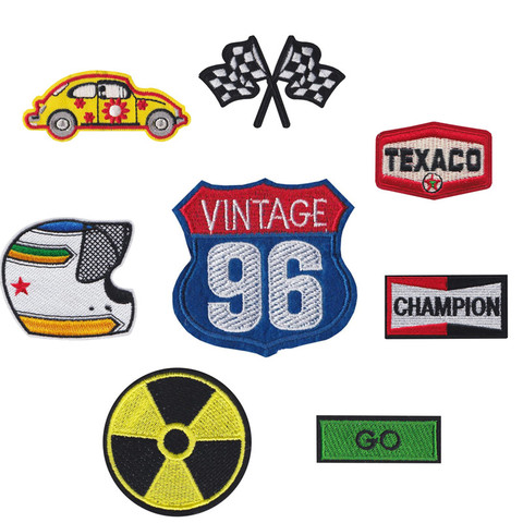 Punk Style Car Race Helmet Locomotive Badge Patch Embroidered Iron Patches for Clothing DIY Kids Clothes Stickers Badges ► Photo 1/6