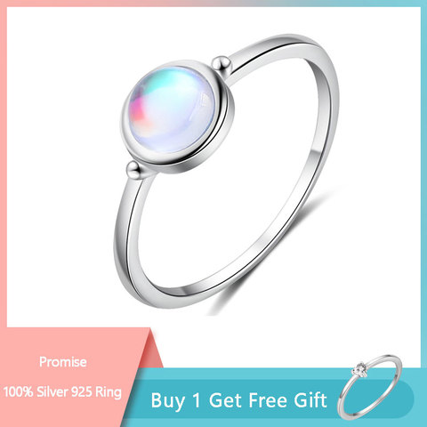 925 Sterling Silver Round Moonstone Ring Minimalist Thin Women Engagement Ring Wedding Band Silver 925 Jewelry (Lam Hub Fong) ► Photo 1/6