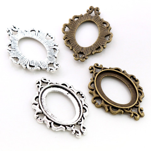10pcs 18x25mm Inner Size Antique Silver Plated Bronze Flowers Style Cameo Cabochon Base Setting Charms Pendant necklace findings ► Photo 1/4