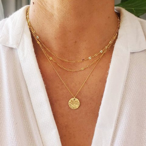 Hammered Circle Pendant Necklace Handmade Gold Choker Gold Filled Collier Femme Kolye Collares Boho Women Jewelry Necklace ► Photo 1/6