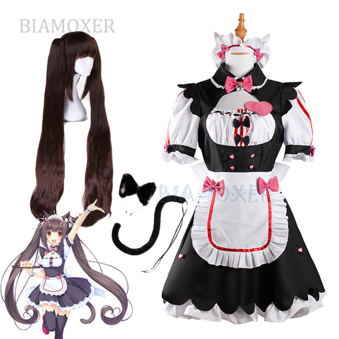 Women Maid Lolita Dresses Nekopara Chocolate Wigs Cosplay Costume Heat Resistant Synthetic Hair Women Party Role Play Wig ► Photo 1/6