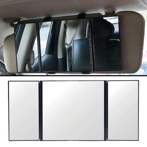 Car Vanity Mirror 3 Section Folding Cosmetic Mirror Auto Sun-shading Car Visor Mirror Adjustable Auto Makeup Mirror ► Photo 1/6