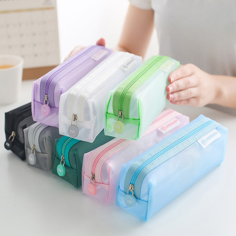 1Pcs Transparent Plastic Box School Lovely Pencil Case Pen Holder Bag Pouch  Painting Brush Pens Storage Case New Gift Stationery 