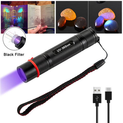 Topcom 365nm LED UV Flashlight Powerful 5w UV Torch Ultraviole Light USB Rechargeable Black Filter Light For Anti-fake Detection ► Photo 1/6