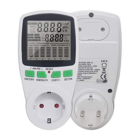AC Power Energy Meter Digital Wattmeter KWh Watt Volt Amp Time electricity Cost Power Factor Monitor Socket Analyzer 220V EU ► Photo 1/6