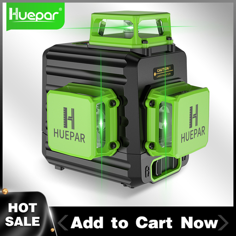 Huepar 12 Lines 3D Green Laser Level Horizontal And Vertical Cross Lines Auto Self-Leveling With Hard Case, Indoors and Outdoors ► Photo 1/6