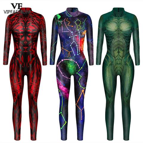 VIP FASHION Snake Print Cosplay Costume Adult Suit Halloween Carnival Zentai Spandex Costume Women Bodysuit Jumpsuits ► Photo 1/5