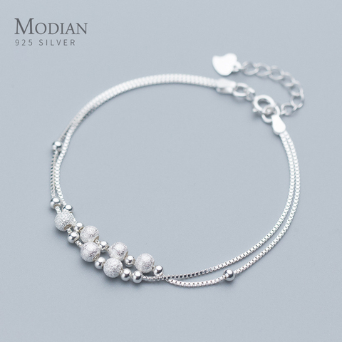 Modian Fashion Double Box Chain for Women Frosted Ball and Light Beads Sterling Silver 925 Bracelet Fine Jewelry 2022 Design ► Photo 1/5