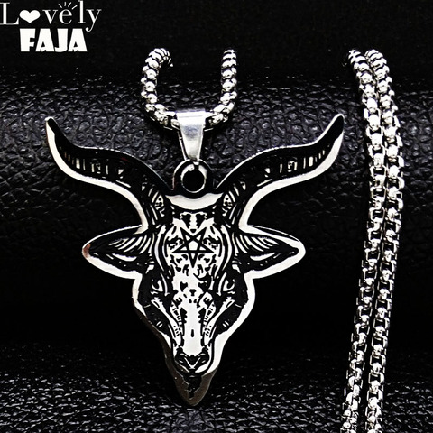 Stainless Steel Satan Sheep Head Necklace Jewelry Silver Color Statement Necklace for Men Jewelry cadenas para hombre N3261S03 ► Photo 1/6